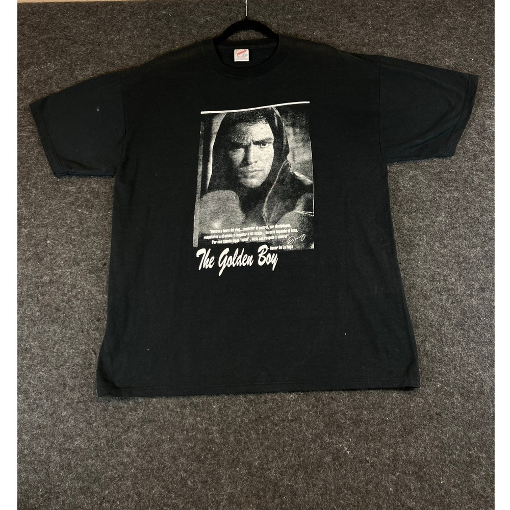 Vintage 90s Oscar De La Hoya The Golden Boy T-Shirt Mens XL Black Boxing Tee